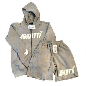 NWT JARATTI Full Zip Hoodie and Shorts Set - Mens Size Small - Gray and White